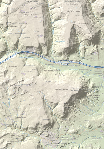 Mapa de relieve de Creu de Gurb, 842 m, Osona, lámina 100 Cims de Trobart. Detalle de la zona inferior izquierda. 70 × 100 cm.