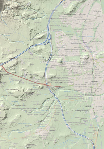 Mapa de relieve de Creu de Gurb, 842 m, Osona, lámina 100 Cims de Trobart. Detalle de la zona inferior derecha. 70 × 100 cm.