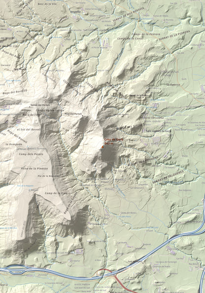 Mapa de relieve de Creu de Gurb, 842 m, Osona, lámina 100 Cims de Trobart. Detalle de la zona central. 70 × 100 cm.