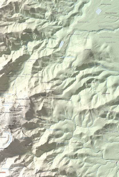 Mapa de relieve de Creu de Santos, 942 m, Baix Ebre · Ribera d'Ebre, lámina 100 Cims de Trobart. Detalle de la zona superior derecha. 61 × 91 cm.
