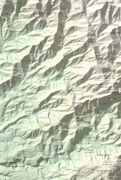 Mapa de relieve de Creu de Santos, 942 m, Baix Ebre · Ribera d'Ebre, lámina 100 Cims de Trobart. Detalle de la zona inferior izquierda. 61 × 91 cm.