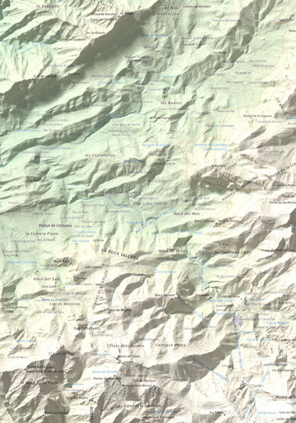 Mapa de relieve de Creu de Santos, 942 m, Baix Ebre · Ribera d'Ebre, lámina 100 Cims de Trobart. Detalle de la zona superior izquierda. 70 × 100 cm.