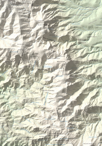 Mapa de relieve de Creu de Santos, 942 m, Baix Ebre · Ribera d'Ebre, lámina 100 Cims de Trobart. Detalle de la zona inferior derecha. 70 × 100 cm.