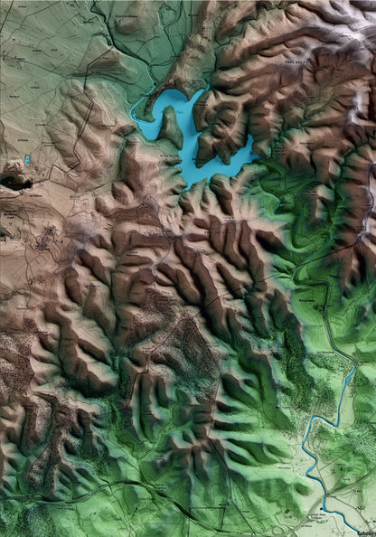 Mapa artístico del relieve de Cubelles, al Garraf, con 15 km de entorno y base topográfica ICGC. Detalle de la zona superior izquierda.