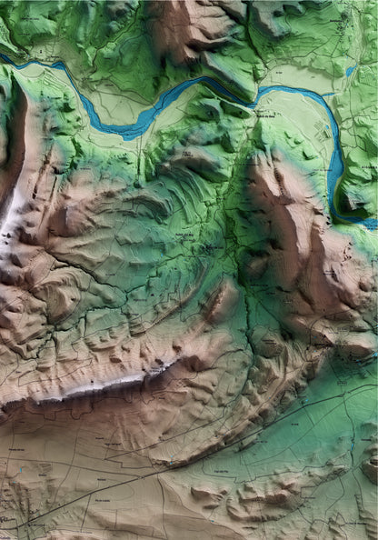 Mapa artístico del relieve de Cubells, a la Noguera, con 15 km de entorno y base topográfica ICGC. Detalle de la zona superior derecha.