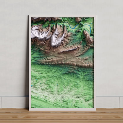 Mapa artístico del relieve de Cubells, a la Noguera, con 15 km de entorno y base topográfica ICGC. Presentación enmarcada.