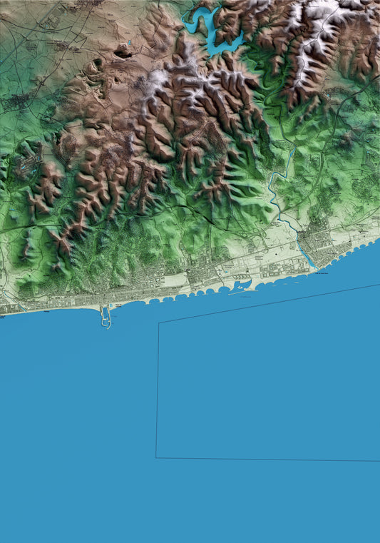 Mapa artístico del relieve de Cunit, al Baix Penedès, con 15 km de entorno y base topográfica ICGC