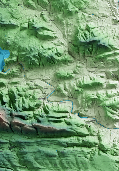 Mapa artístico del relieve de Darnius, al Alt Empordà, con 15 km de entorno y base topográfica ICGC. Detalle de la zona inferior derecha.