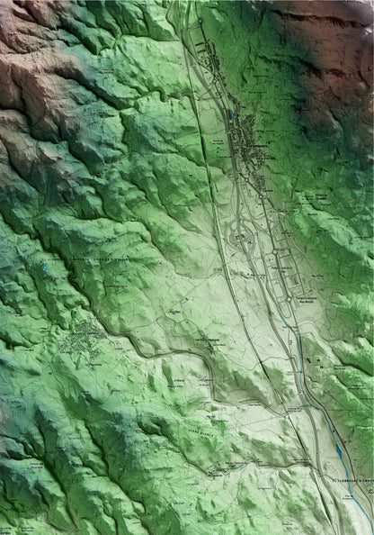 Mapa artístico del relieve de Darnius, al Alt Empordà, con 15 km de entorno y base topográfica ICGC. Detalle de la zona superior derecha.