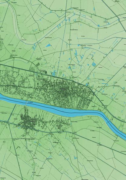 Mapa artístico del relieve de Deltebre, al Baix Ebre, con 15 km de entorno y base topográfica ICGC. Detalle de la zona central.