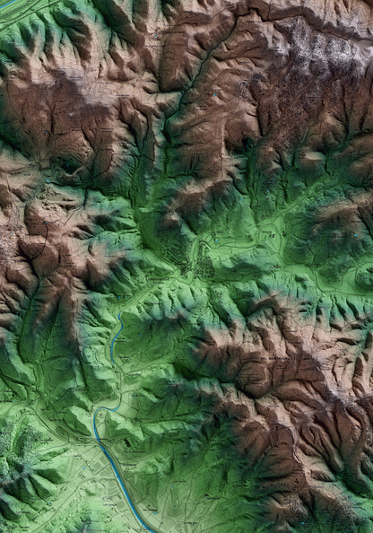 Mapa artístico del relieve de Dosrius, al Maresme, con 15 km de entorno y base topográfica ICGC. Detalle de la zona central.
