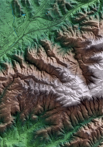 Mapa artístico del relieve de Dosrius, al Maresme, con 15 km de entorno y base topográfica ICGC. Detalle de la zona superior derecha.