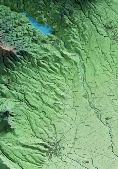 Mapa artístico del relieve de Duesaigües, al Baix Camp, con 15 km de entorno y base topográfica ICGC. Detalle de la zona inferior derecha.