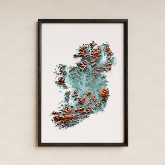 IRLANDA. Mapa de relieve con contraste.