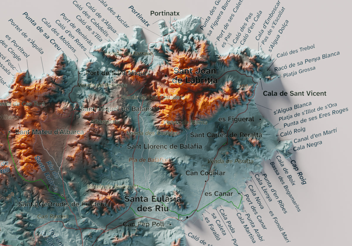 Edició octubre 2026 · Mapa topogràfic de Eivissa, Blau i taronja, 21 × 30 cm: detall de la costa nord-est.
