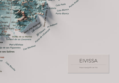 Mapa topogràfic d’Eivissa, Blau i taronja, 21 × 30 cm: detall inferior dret.