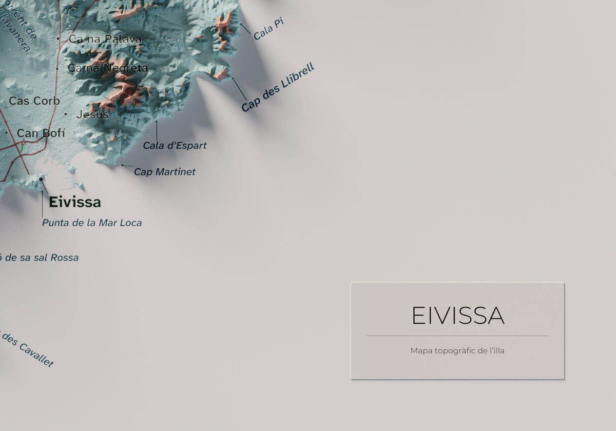 Edición revisada · Mapa topográfico de Ibiza (Eivissa), Azul y naranja, 21 × 30 cm: detalle inferior derecho.