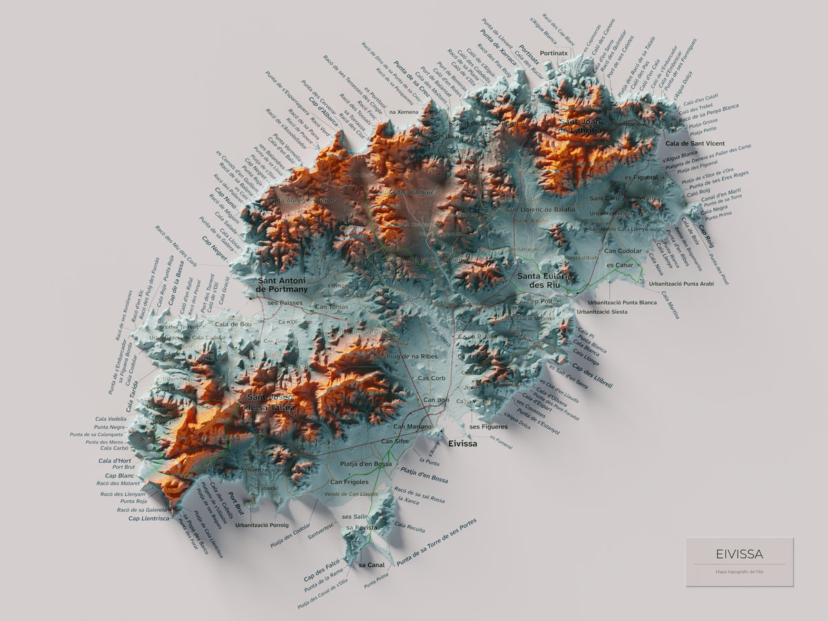 Edició octubre 2026 · Mapa topogràfic de Eivissa, Blau i taronja, 30 × 40 cm: mapa complet.