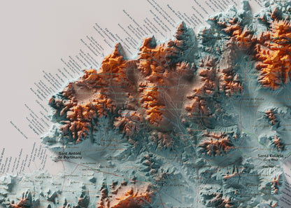 Edició octubre 2026 · Mapa topogràfic de Eivissa, Blau i taronja, 50 × 70 cm: detall de la costa nord-oest.