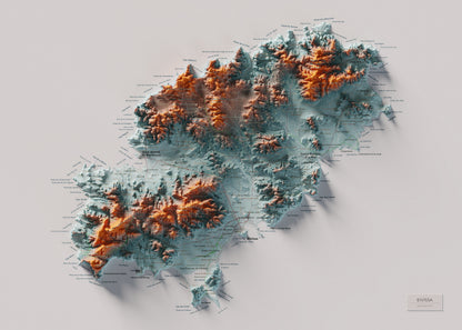 Edición revisada · Mapa topográfico de Ibiza (Eivissa), Azul y naranja, 50 × 70 cm: mapa completo.