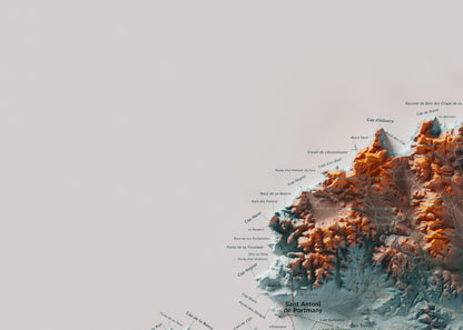 Edición revisada · Mapa topográfico de Ibiza (Eivissa), Azul y naranja, 50 × 70 cm: detalle superior izquierdo.