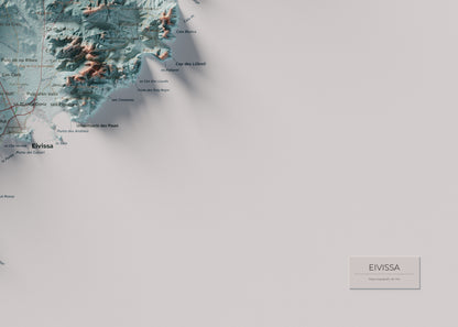 Edición revisada · Mapa topográfico de Ibiza (Eivissa), Azul y naranja, 50 × 70 cm: detalle inferior derecho.