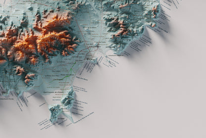 Edició octubre 2026 · Mapa topogràfic de Eivissa, Blau i taronja, 61 × 91 cm: detall de la costa sud-est.