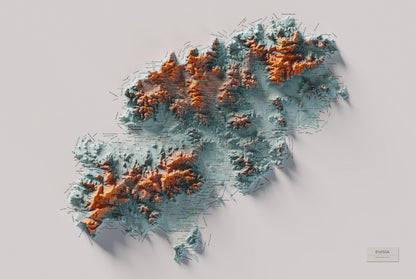 Mapa topogràfic d’Eivissa, Blau i taronja, 61 × 91 cm: mapa complet.