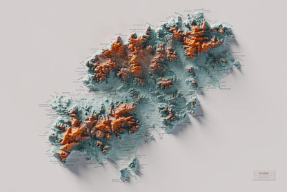 Edición revisada · Mapa topográfico de Ibiza (Eivissa), Azul y naranja, 61 × 91 cm: mapa completo.