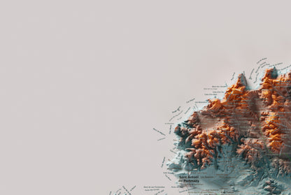 Mapa topogràfic d’Eivissa, Blau i taronja, 61 × 91 cm: detall superior esquerre.