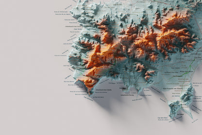 Edición revisada · Mapa topográfico de Ibiza (Eivissa), Azul y naranja, 61 × 91 cm: detalle inferior izquierdo.