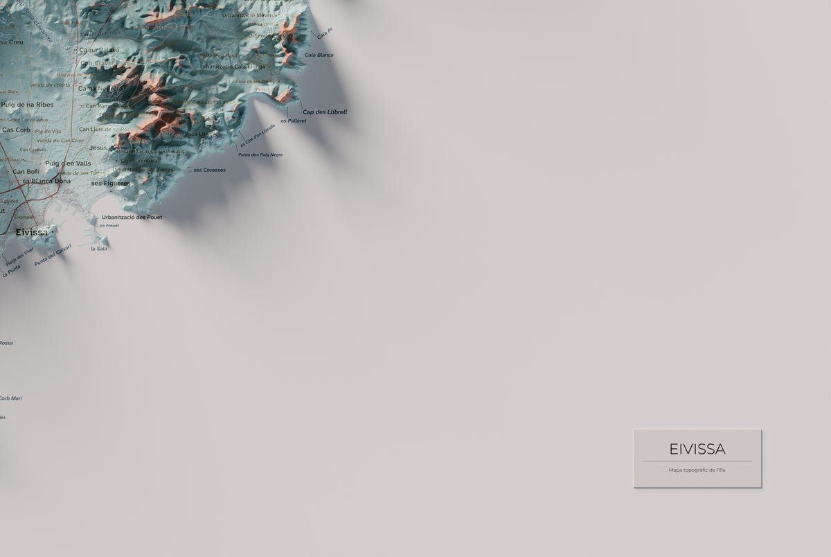 Edición revisada · Mapa topográfico de Ibiza (Eivissa), Azul y naranja, 61 × 91 cm: detalle inferior derecho.