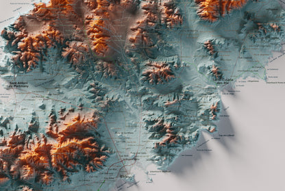 Edición revisada · Mapa topográfico de Ibiza (Eivissa), Azul y naranja, 61 × 91 cm: detalle central.