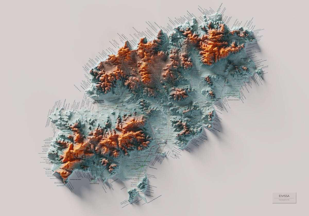 Edició octubre 2026 · Mapa topogràfic de Eivissa, Blau i taronja, 70 × 100 cm: mapa complet.