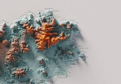 Edición revisada · Mapa topográfico de Ibiza (Eivissa), Azul y naranja, 70 × 100 cm: detalle superior derecho.