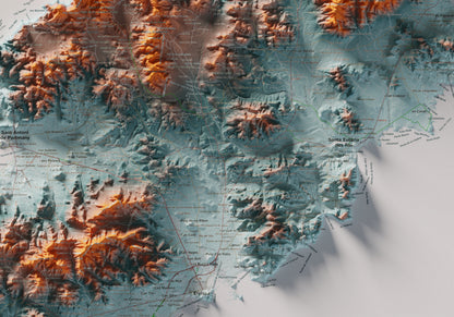 Mapa topogràfic d’Eivissa, Blau i taronja, 70 × 100 cm: detall central.
