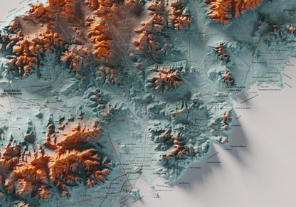 Edición revisada · Mapa topográfico de Ibiza (Eivissa), Azul y naranja, 70 × 100 cm: detalle central.
