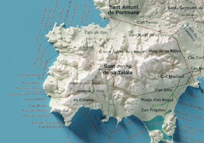 Edició octubre 2026 · Mapa topogràfic de Eivissa, Cartogràfic, 21 × 30 cm: detall de la costa sud-oest.