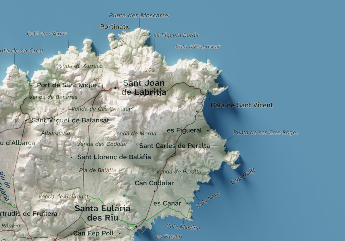 Edición revisada · Mapa topográfico de Ibiza (Eivissa), Cartográfico, 21 × 30 cm: detalle superior derecho.