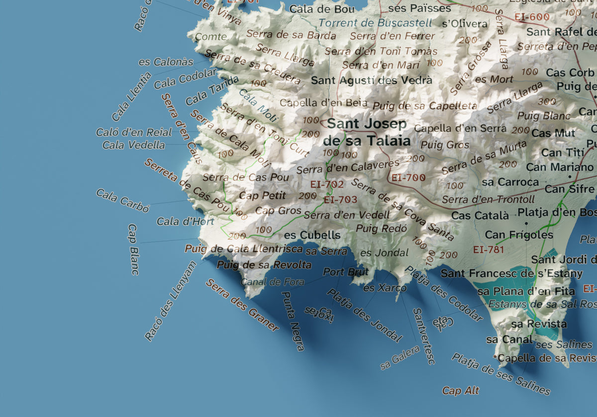 Mapa topogràfic d’Eivissa, Cartogràfic, 21 × 30 cm: detall inferior esquerre.
