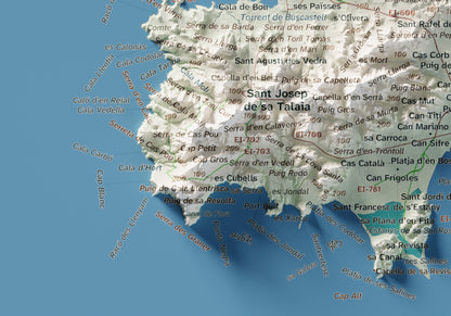 Mapa topogràfic d’Eivissa, Cartogràfic, 21 × 30 cm: detall inferior esquerre.