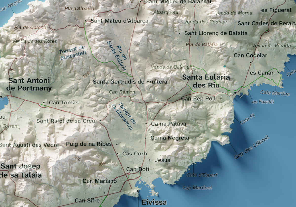 Edición revisada · Mapa topográfico de Ibiza (Eivissa), Cartográfico, 21 × 30 cm: detalle central.