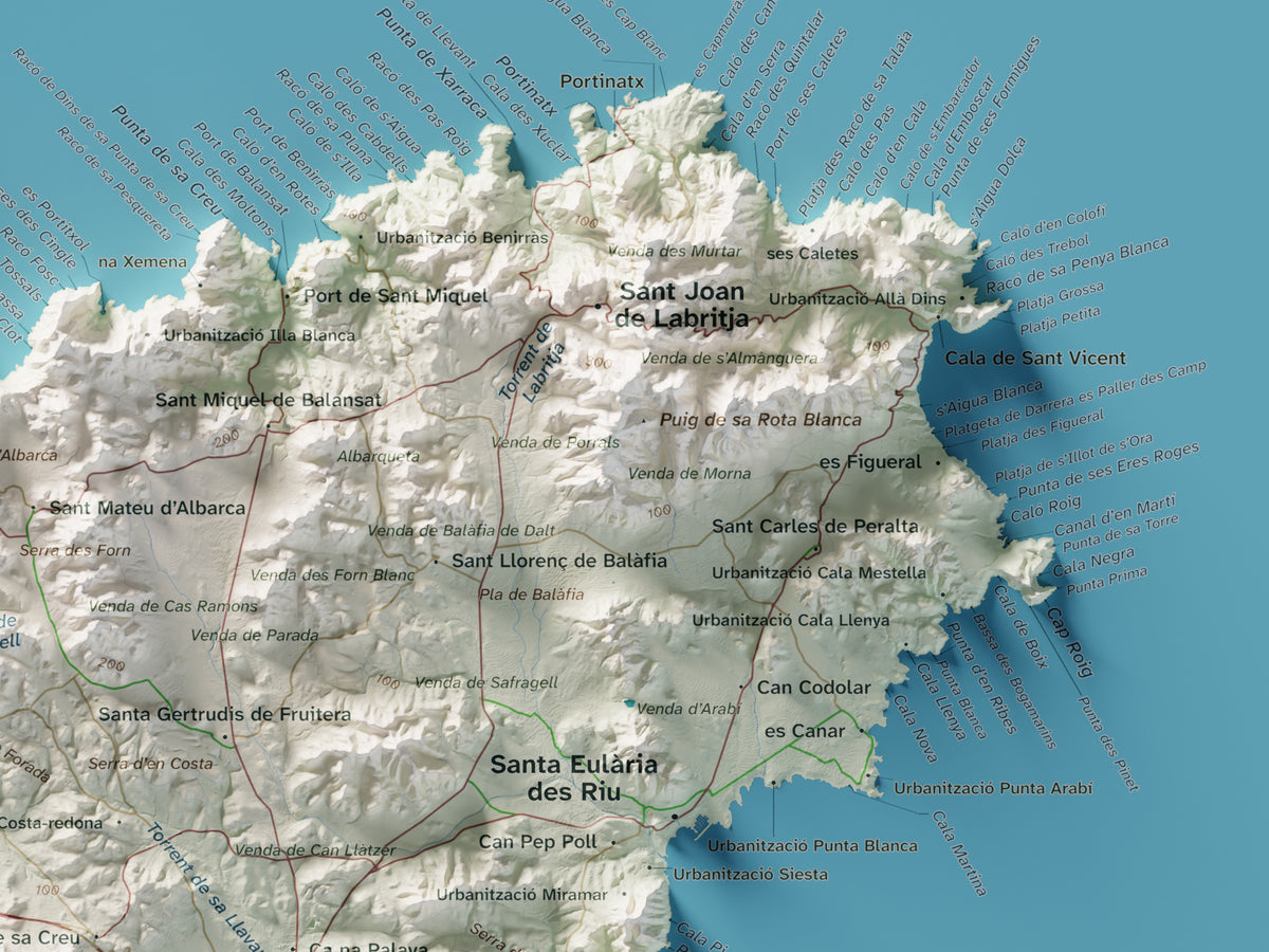 Edició octubre 2026 · Mapa topogràfic de Eivissa, Cartogràfic, 30 × 40 cm: detall de la costa nord-est.
