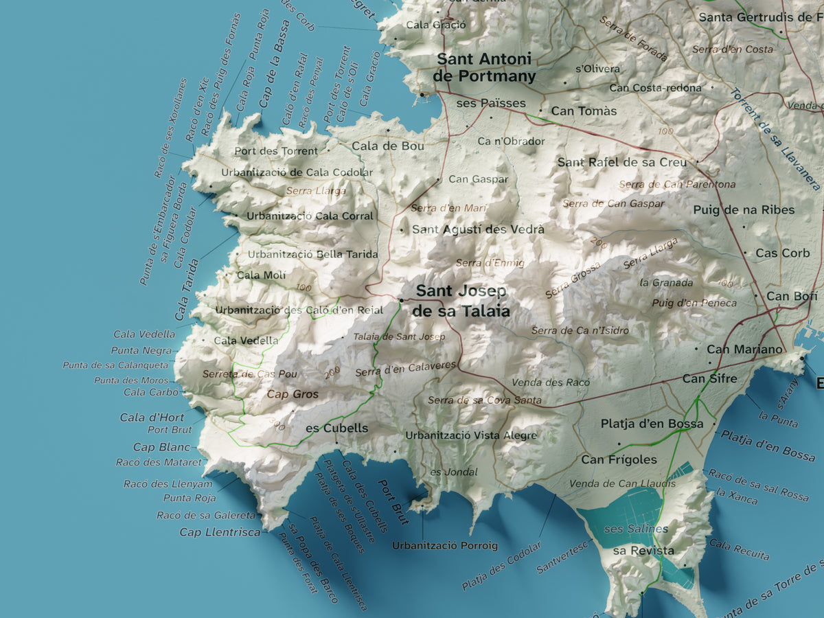 Edició octubre 2026 · Mapa topogràfic de Eivissa, Cartogràfic, 30 × 40 cm: detall de la costa sud-oest.