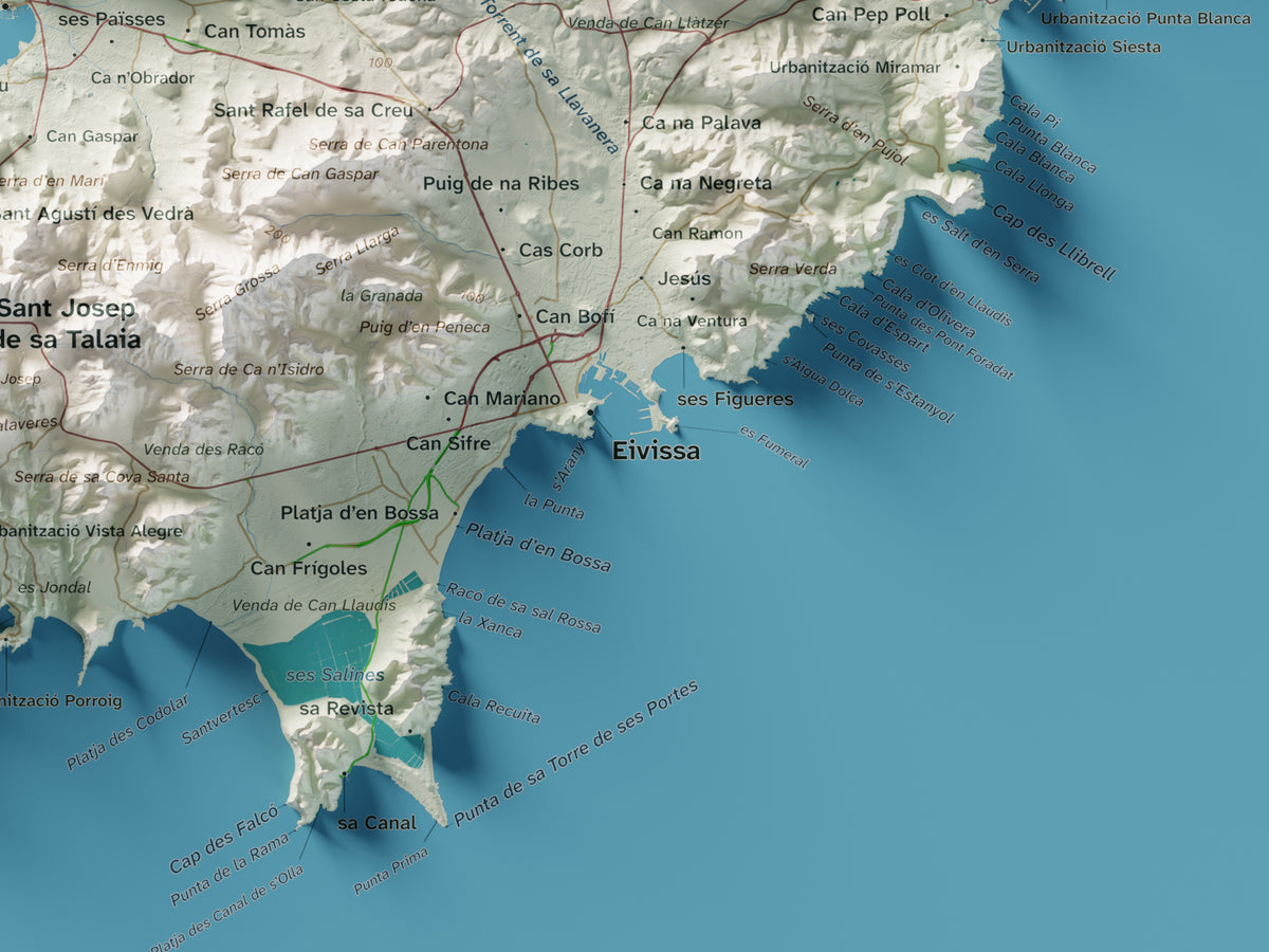 Edició octubre 2026 · Mapa topogràfic de Eivissa, Cartogràfic, 30 × 40 cm: detall de la costa sud-est.
