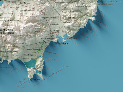 Edició octubre 2026 · Mapa topogràfic de Eivissa, Cartogràfic, 30 × 40 cm: detall de la costa sud-est.