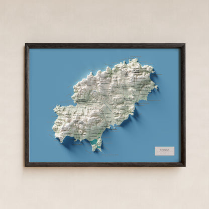 Edición revisada · Mapa topográfico de Ibiza (Eivissa), Cartográfico, 30 × 40 cm: presentación en marco negro (marco no incluido).