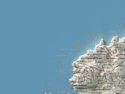 Mapa topogràfic d’Eivissa, Cartogràfic, 30 × 40 cm: detall superior esquerre.