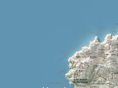 Edición revisada · Mapa topográfico de Ibiza (Eivissa), Cartográfico, 30 × 40 cm: detalle superior izquierdo.