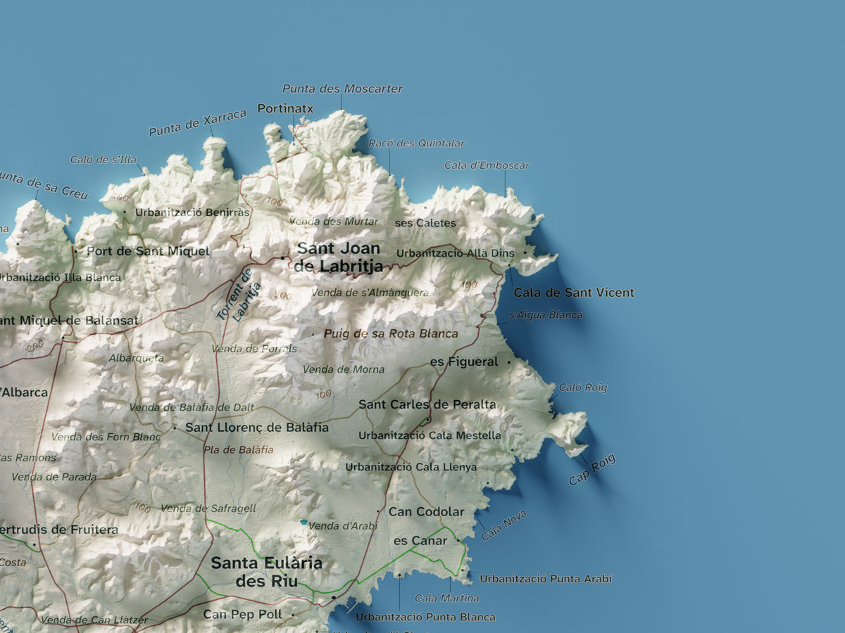 Edición revisada · Mapa topográfico de Ibiza (Eivissa), Cartográfico, 30 × 40 cm: detalle superior derecho.